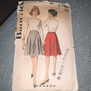 1960s Butterick #3126 Inverted Pleated full Skirt Hip 38 Waist 28 Cut Vintage